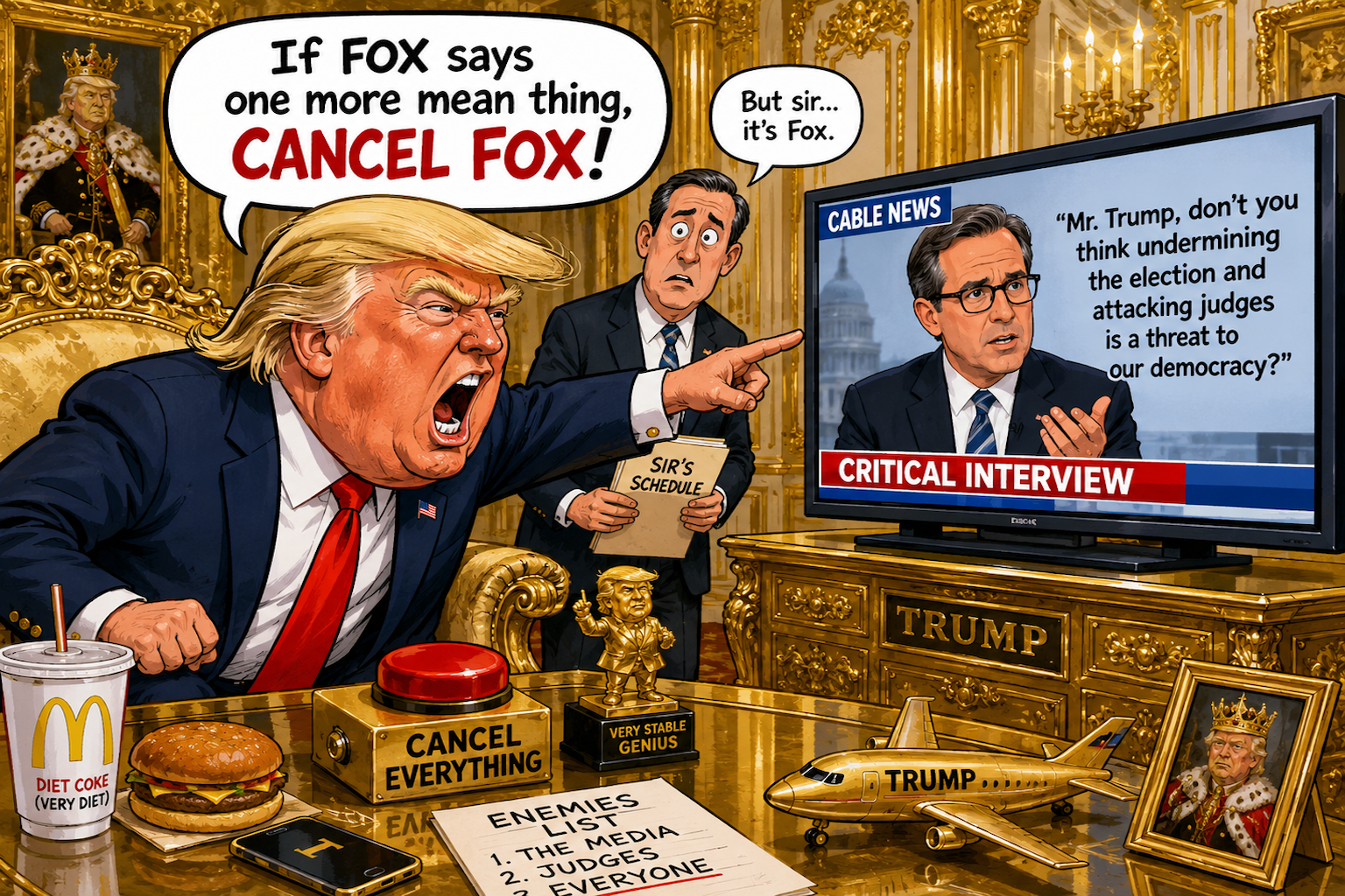 Satirical cartoon for Trump Demands Fox News Be Canceled After Critical Interview