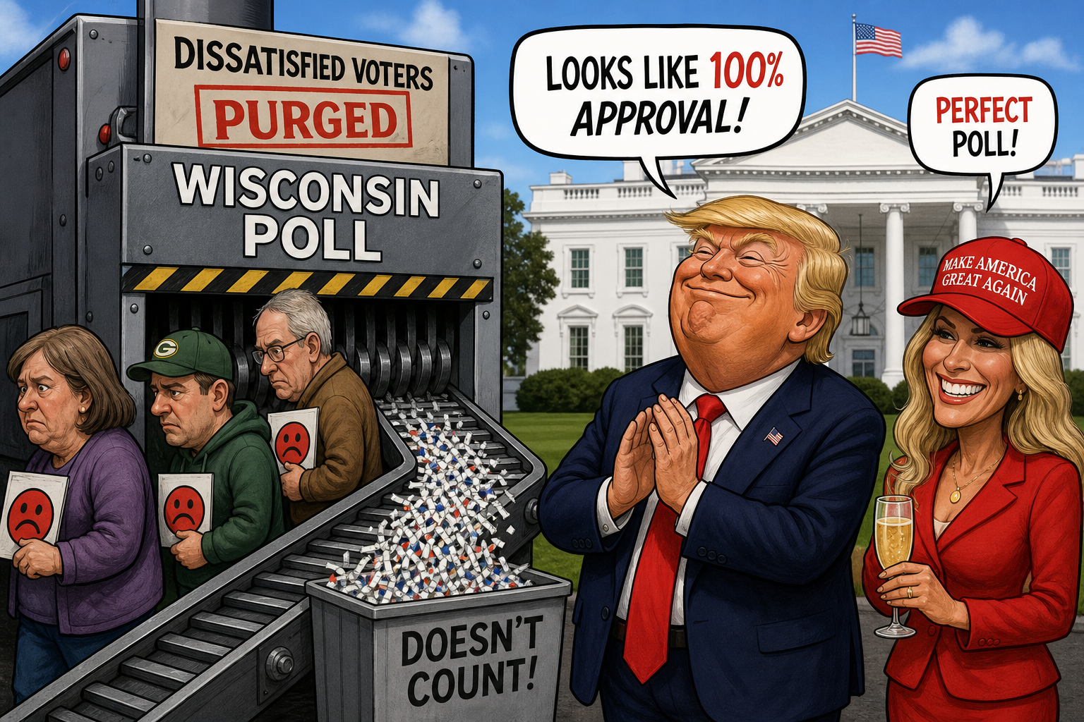Satirical cartoon for White House Purges Dissatisfied Voters From Wisconsin Poll, Celebrates