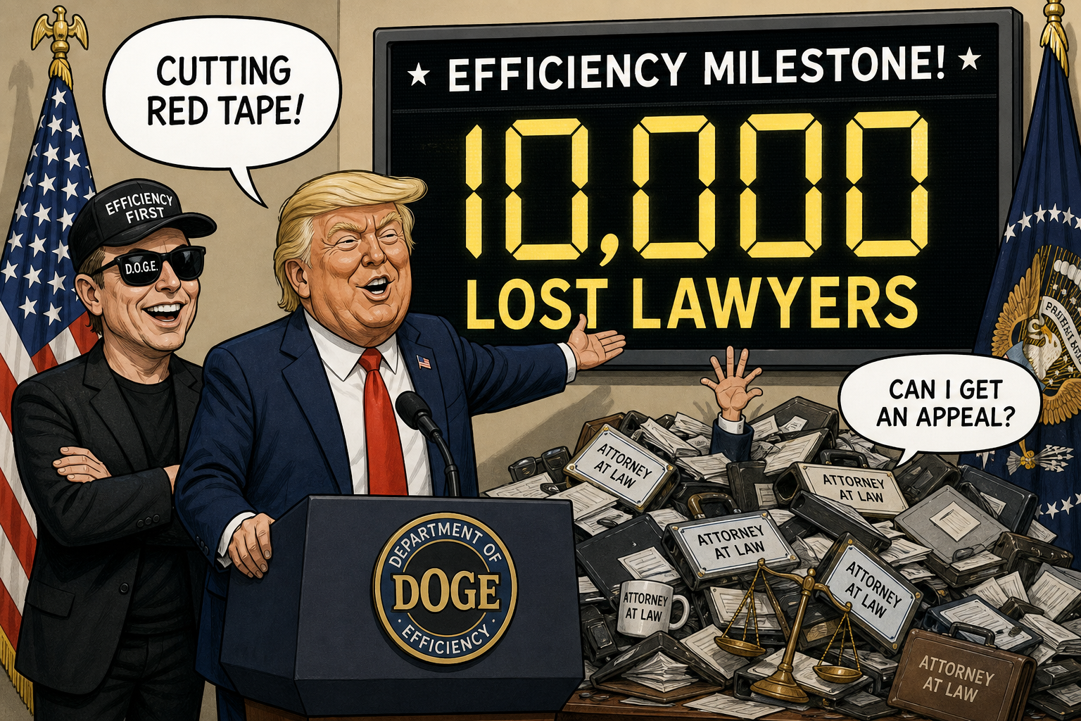 Satirical cartoon for Administration Celebrates 10,000 Lost Lawyers As Efficiency Milestone