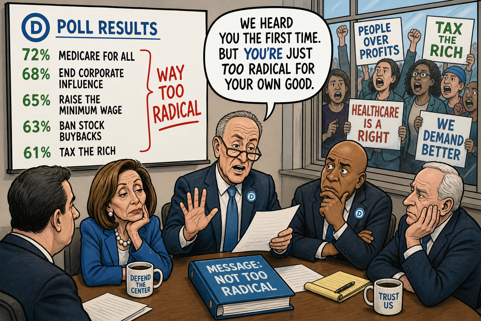 Satirical cartoon for Democratic Leadership Declares Voters Too Radical For Their Own Polling