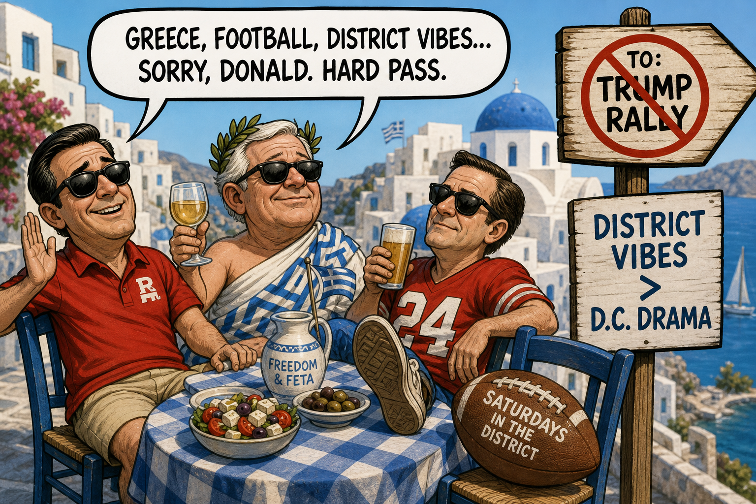 Satirical cartoon for GOP Lawmakers Cite Greece, Football, District Vibes to Skip Trump